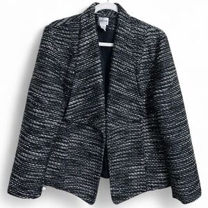 Chico’s Black & Silver Tweed Open Front Classic Business Casual Blazer Sz Large